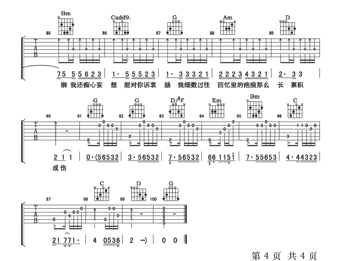 回忆那么伤吉他谱4-孙子涵