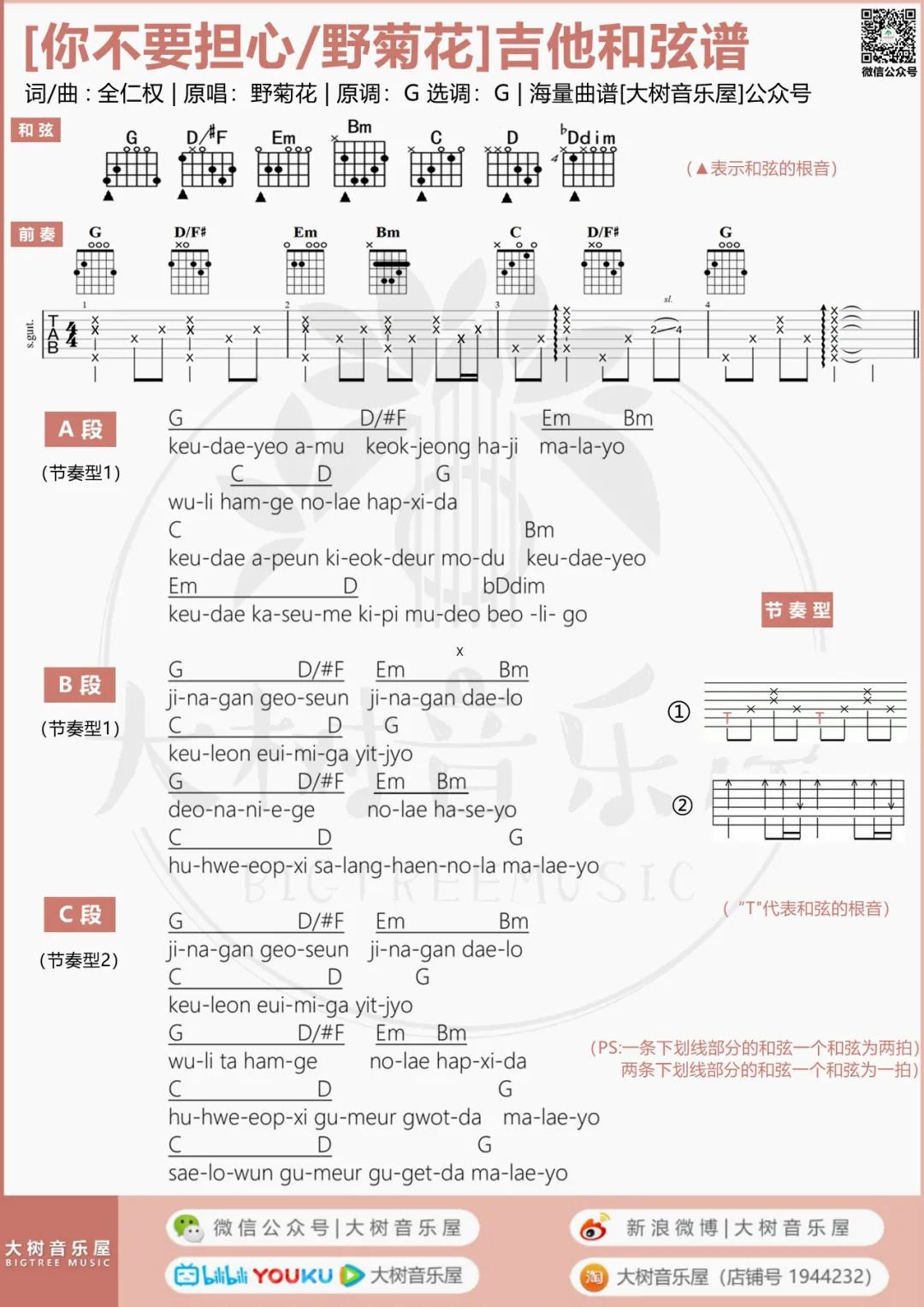 你不要担心吉他谱5-野菊花乐队
