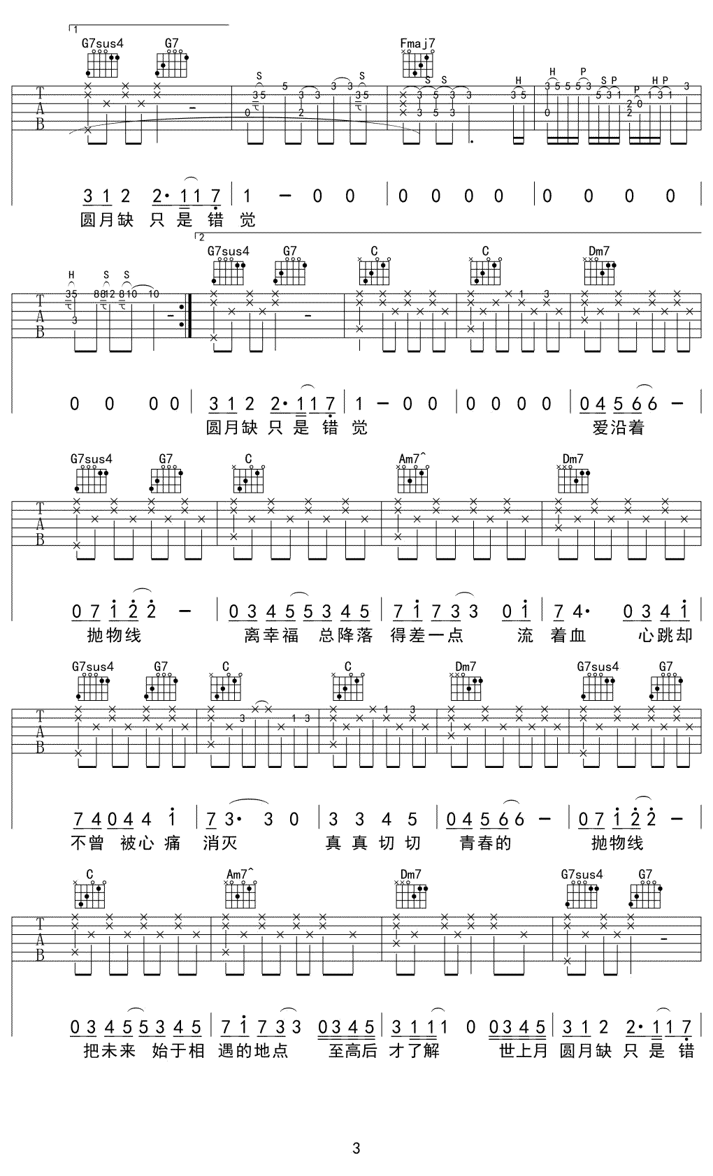 抛物线吉他谱3-蔡健雅