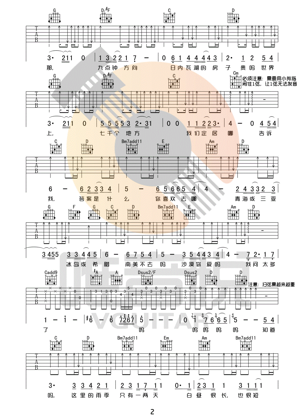 我喜欢上你时的内心活动吉他谱2-陈绮贞
