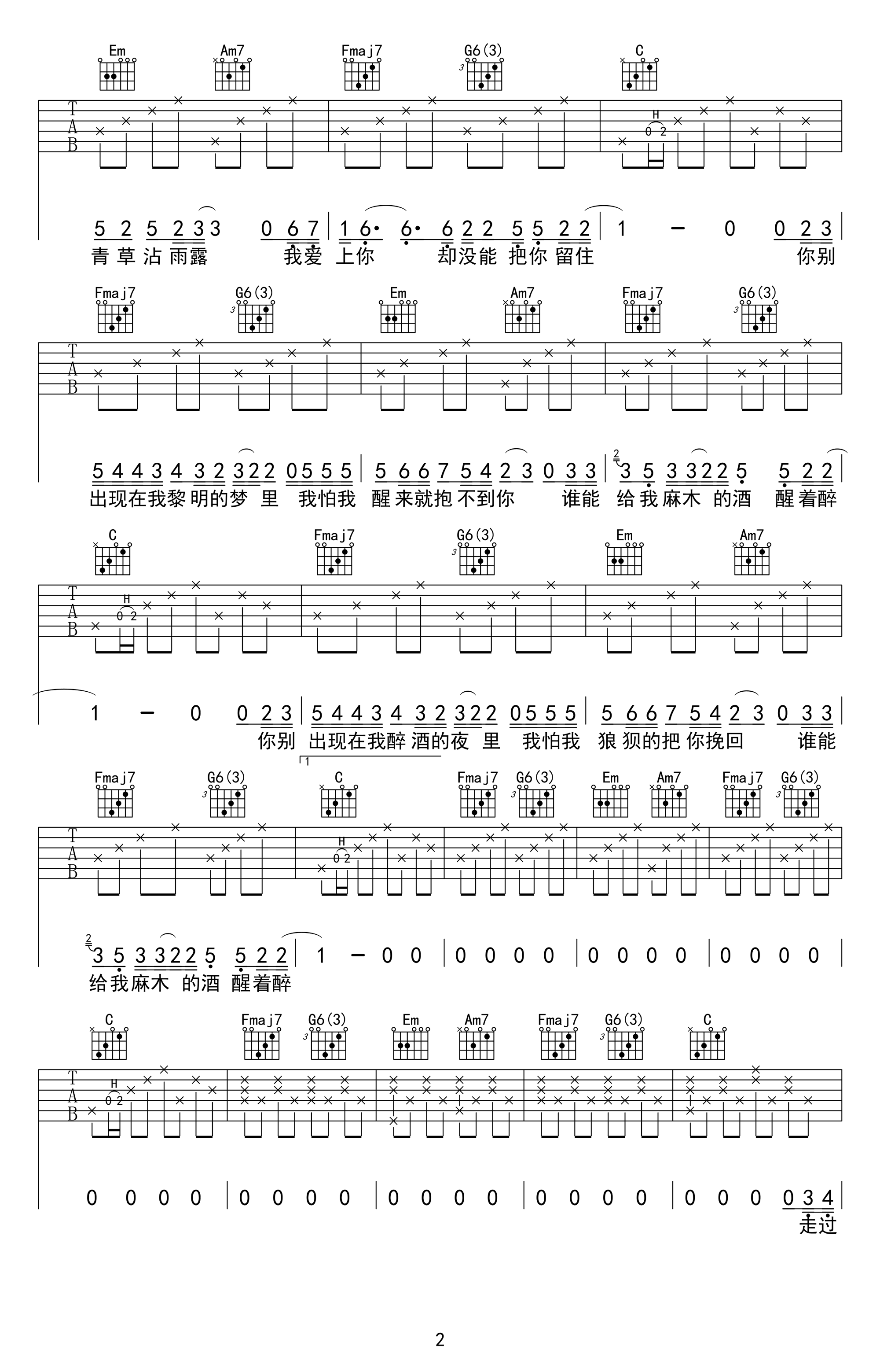 醒着醉吉他谱2-马良
